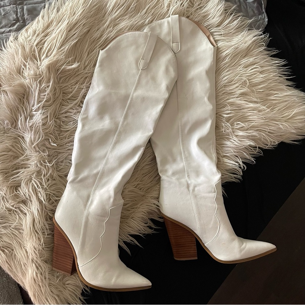 Steve Madden white western knee high Boots